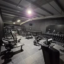 Wide view of the free weights area